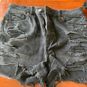 American Eagle Outfitters Black Distressed High-Rise Jean Shorts